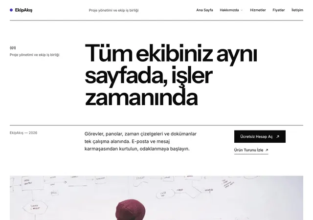 EkipAkış Proje Yönetimi web sitesi şablonu ana sayfa görünümü