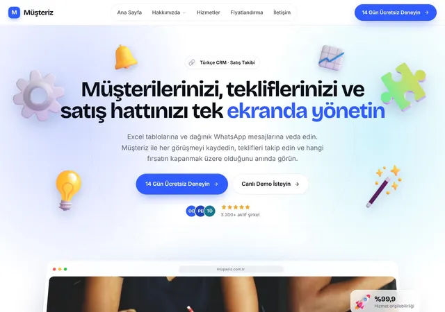 CRM Yazılımı web sitesi şablonu ana sayfa görünümü