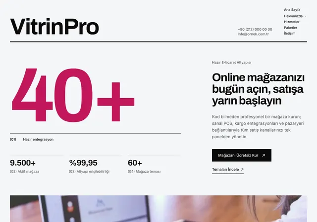 E-ticaret Altyapısı web sitesi şablonu ana sayfa görünümü