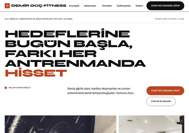 Fitness Salonu web sitesi şablonu ana sayfa görünümü
