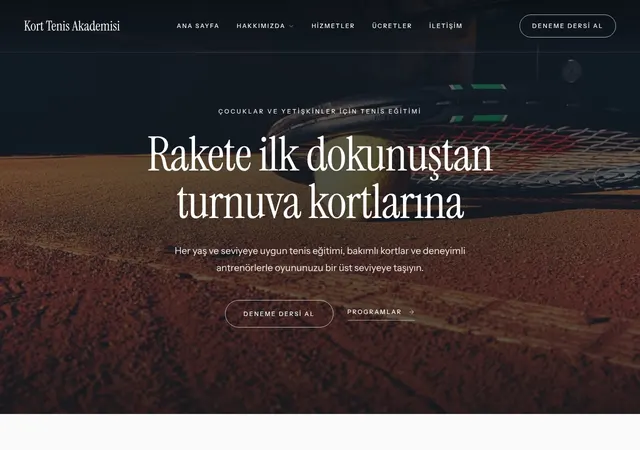 Tenis Akademisi web sitesi şablonu ana sayfa görünümü