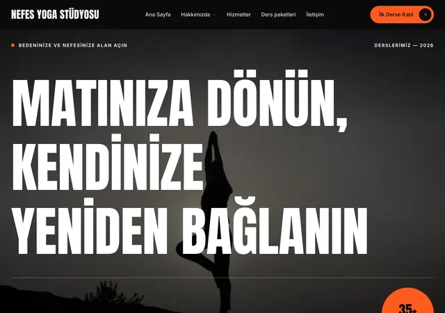 Yoga Stüdyosu web sitesi şablonu ana sayfa görünümü