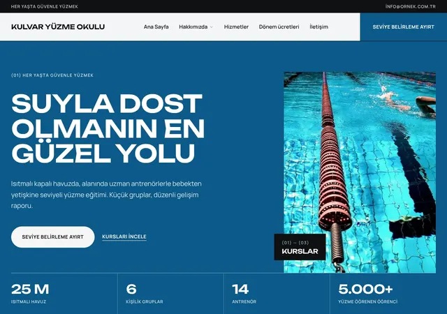 Yüzme Okulu web sitesi şablonu ana sayfa görünümü