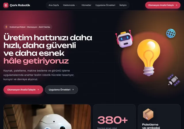 Robotik Otomasyon web sitesi şablonu ana sayfa görünümü