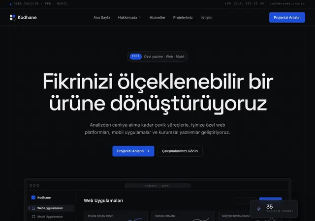 Kodhane Yazılım Evi web sitesi şablonu ana sayfa görünümü
