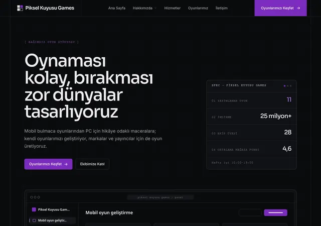 Oyun Stüdyosu web sitesi şablonu ana sayfa görünümü