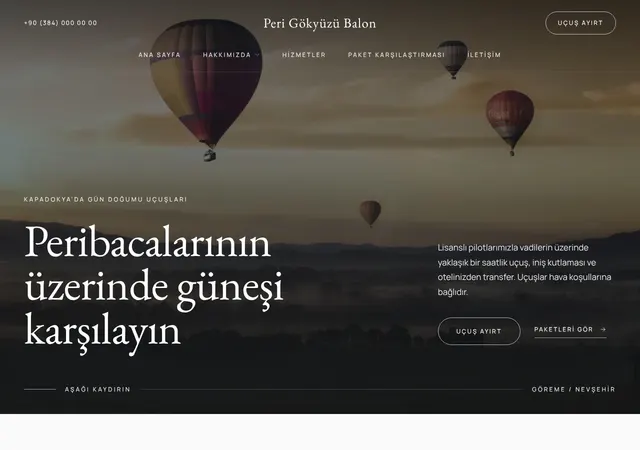 Sıcak Hava Balonu Turu web sitesi şablonu ana sayfa görünümü