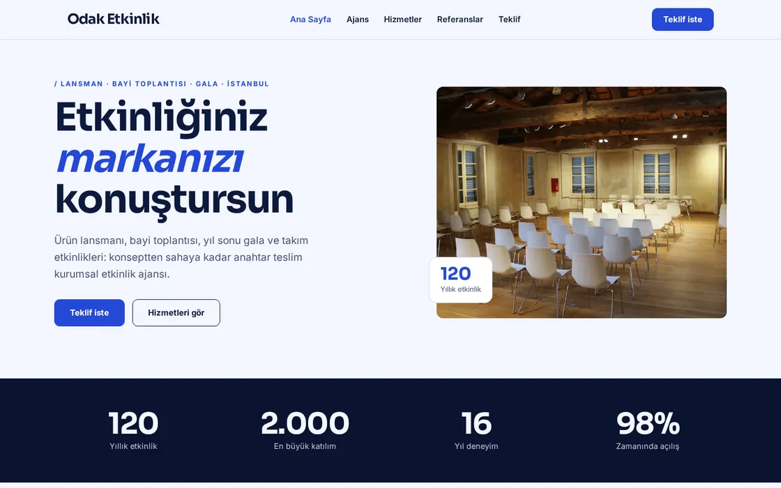 Organizasyon & etkinlik web sitesi şablonu örneği